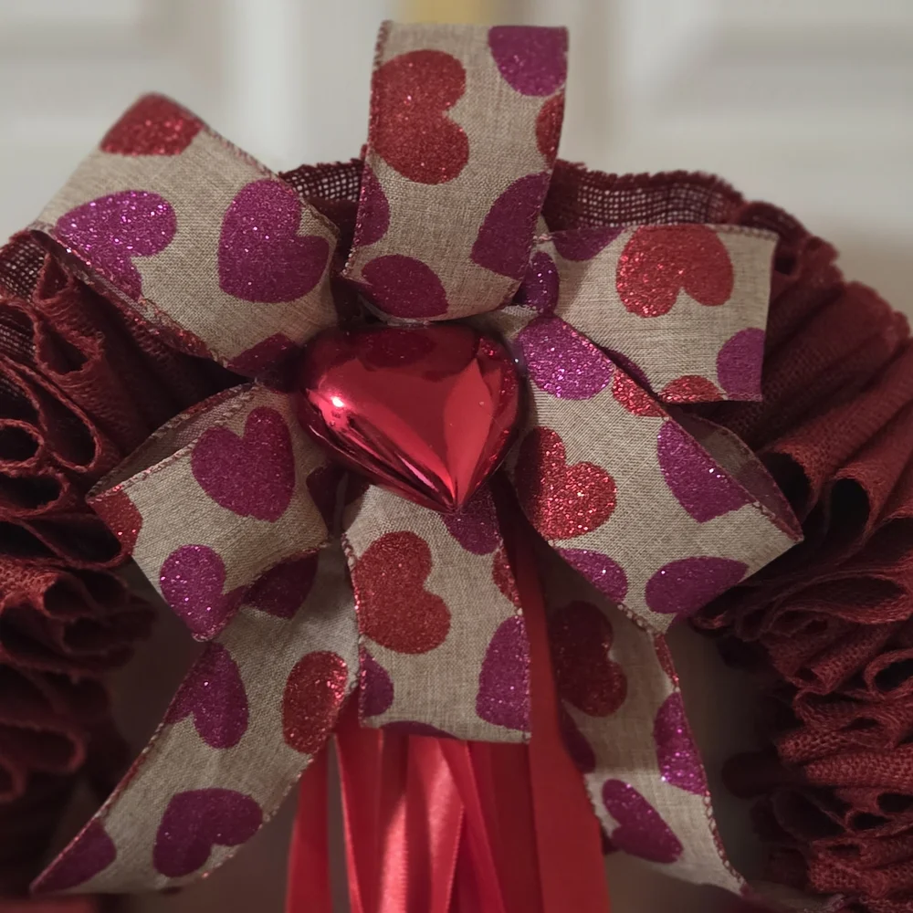 Elegant Red Heart Wreath with Ribbon